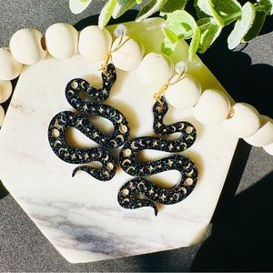 Celestial Snake Earrings Gold Black Moon Phase Jewelry